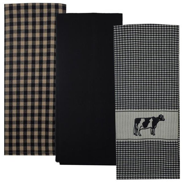 Dunroven House Dunroven House R100-210 Holston Cow Towel; Black - Set of 3 R100-210